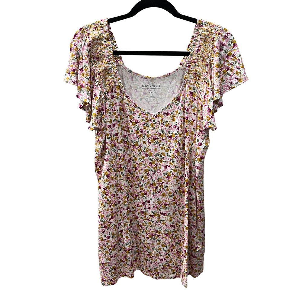 Torrid Super Soft Pullover Women's 2x - Pink Floral - Flowy Blouse